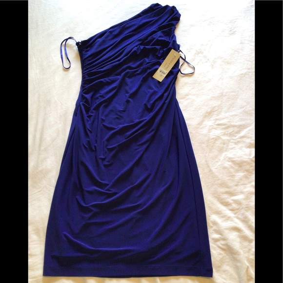 Evan-Picone One Shoulder Royal Blue Knit Dress. 6 - Picture 5 of 12